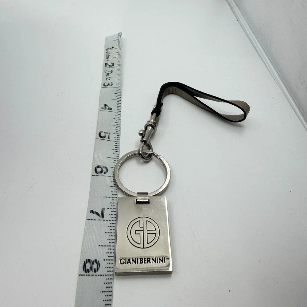 Giani Bernini Silver Tone Logo Keychain Taupe Wristlet Strap Purse Bag Charm